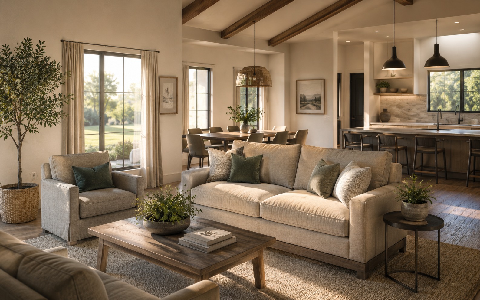 Warm, welcoming common area shown as conceptual planning-stage imagery