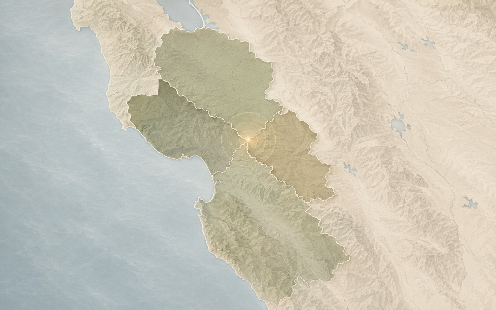 Illustrated map highlighting Santa Clara, San Benito, Santa Cruz, and Monterey Counties around Gilroy